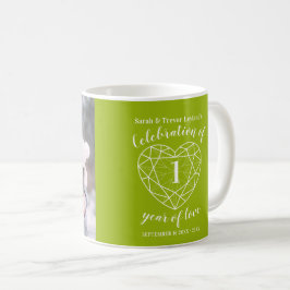 Taza De Café Primer aniversario foto verde peridot corazón pers