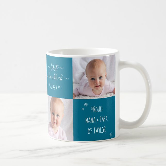Taza De Café Primer bebé abuelos de Hanukkah 2 Personalizado fo (Derecha)