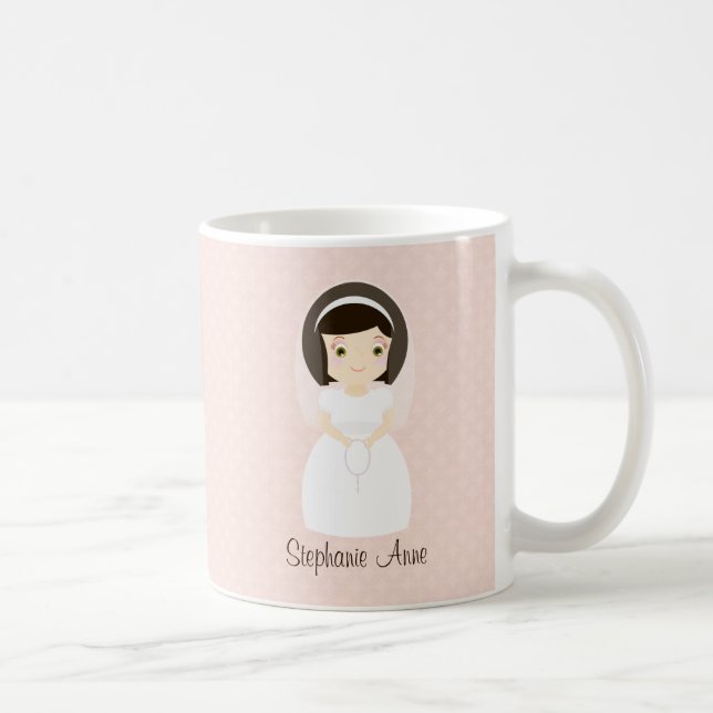 Taza De Café Primer chica del Brunette de la comunión santa (Derecha)