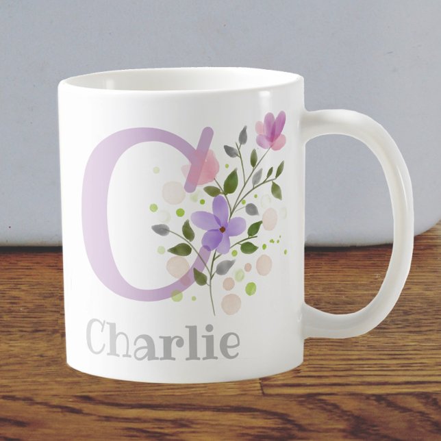Taza De Café Primer comienzo más nombre Charlie con flores (Subido por el creador)