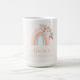 Taza De Café Primer cumpleaños de la acuarela arcoiris Boho