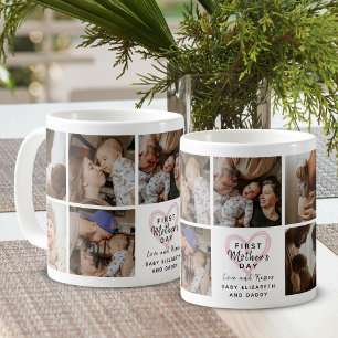 Taza De Café Primer Día de la Madre Collage de Fotos Corazón Re