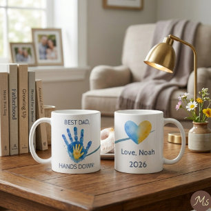 Taza De Café Primer Día del Padre 2026 Huella de Acuarela Azul