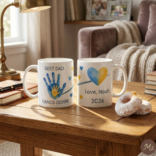 Taza De Café Primer Día del Padre 2026 Huella de Acuarela Azul