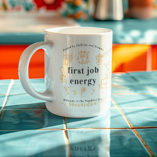 Taza De Café Primer Empleo Energía Monograma de Garabatos