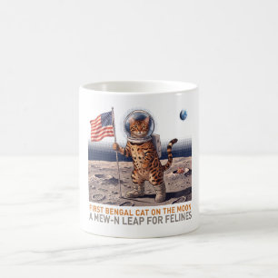 Taza De Café Primer gato Bengalí en la Luna - Felino Espacial R