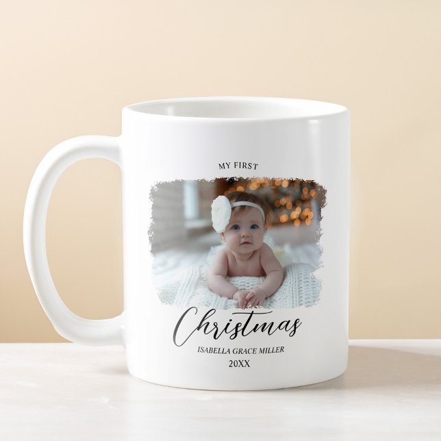 Taza De Café Primer Mínimo Moderno Elegante De Navidad Del Bebé (Baby's First Christmas Elegant Modern Minimal Coffee Mug)