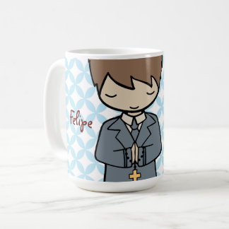 Taza De Café Primer muchacho adorable del pelo del marrón de la