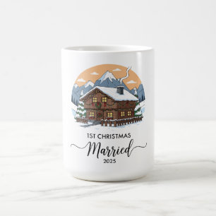 Taza De Café Primer Navidad Casados 2025 Adorno de Cabaña Rústi