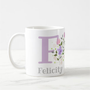 Taza De Café Primer nombre inicial más Felicity con flores