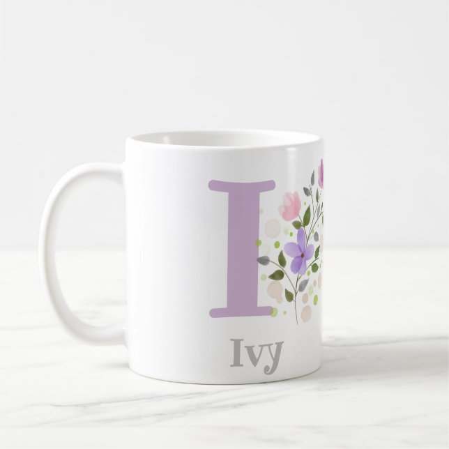 Taza De Café Primer nombre inicial más ivy con flores (Izquierda)