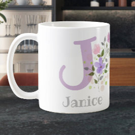 Taza De Café Primer nombre inicial más Janice con flores