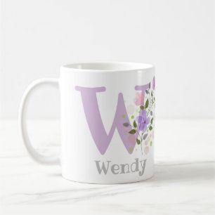 Taza De Café Primer nombre inicial más nombre con flores