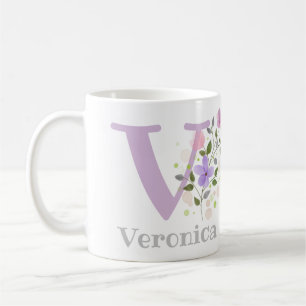 Taza De Café Primer nombre inicial más nombre con flores