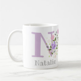 Taza De Café Primer nombre inicial más nombre con flores