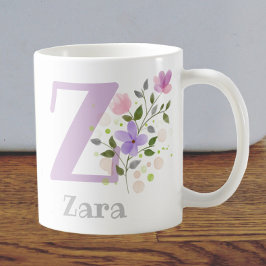 Taza De Café Primer nombre inicial más nombre con flores