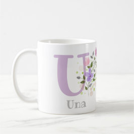 Taza De Café Primer nombre inicial más nombre con flores