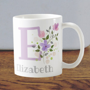 Taza De Café Primer nombre inicial más nombre Elizabeth con flo
