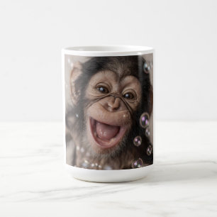 Taza De Café Primer plano extremo de un bebé chimpancé feliz