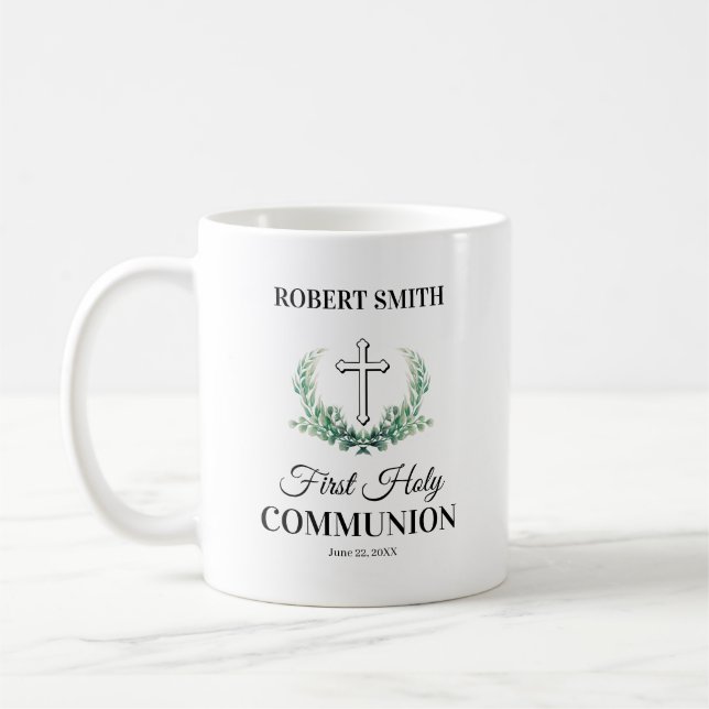 Taza De Café Primera comunión de hoja verde  (Izquierda)
