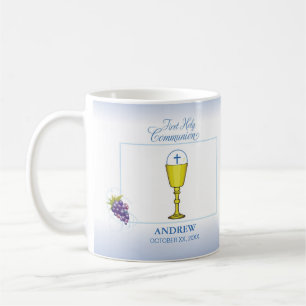 Taza De Café Primera Comunión Niño, Cáliz con Hostia y Uvas