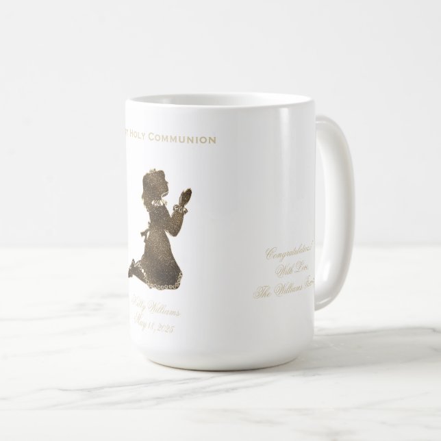 Taza De Café Primera Comunión Rezando Chica Elegante (Anverso derecho)