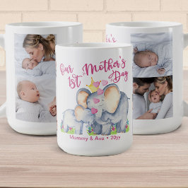 Taza De Café Primera Día de la Madre, mamá y bebé elefante 4 Fo
