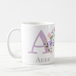 Taza De Café Primera inicial más nombre Anne con flores