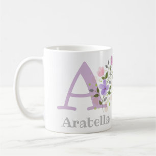 Taza De Café Primera inicial más nombre Arabella Floral