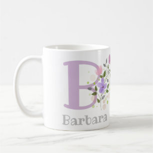 Taza De Café Primera inicial más nombre Bárbara con flores
