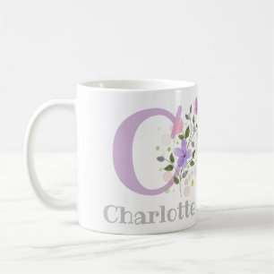 Taza De Café Primera inicial más nombre Charlotte con flores