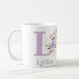 Taza De Café Primera inicial más nombre con flores