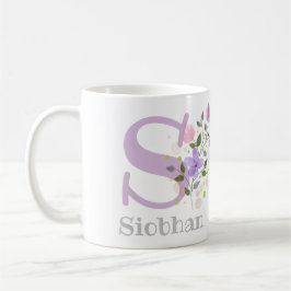 Taza De Café Primera inicial más nombre con flores