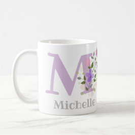 Taza De Café Primera inicial más nombre con flores