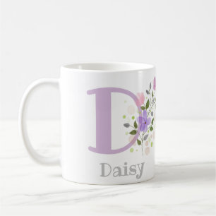 Taza De Café Primera inicial más nombre Daisy con flores