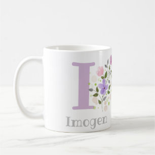 Taza De Café Primera inicial más nombre Imogen con flores