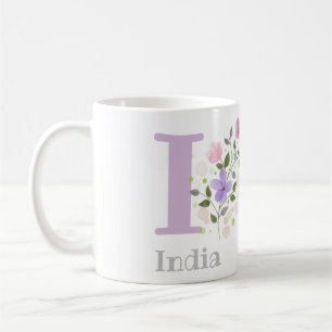 Taza De Café Primera inicial más nombre India con flores