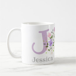 Taza De Café Primera inicial más nombre Jessica con flores