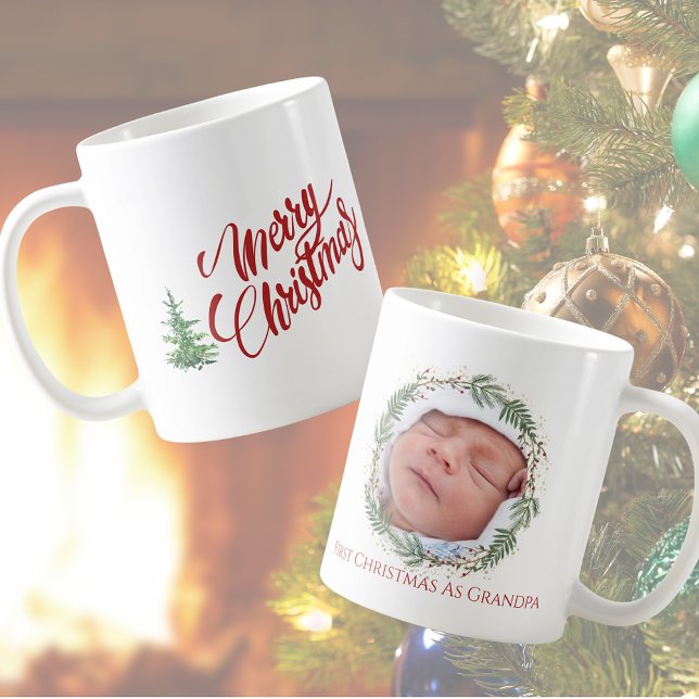 Taza De Café Primera Navidad: Abuelo Feliz Navidad (First Christmas as Grandpa Merry Christmas Cute Coffee Mug)