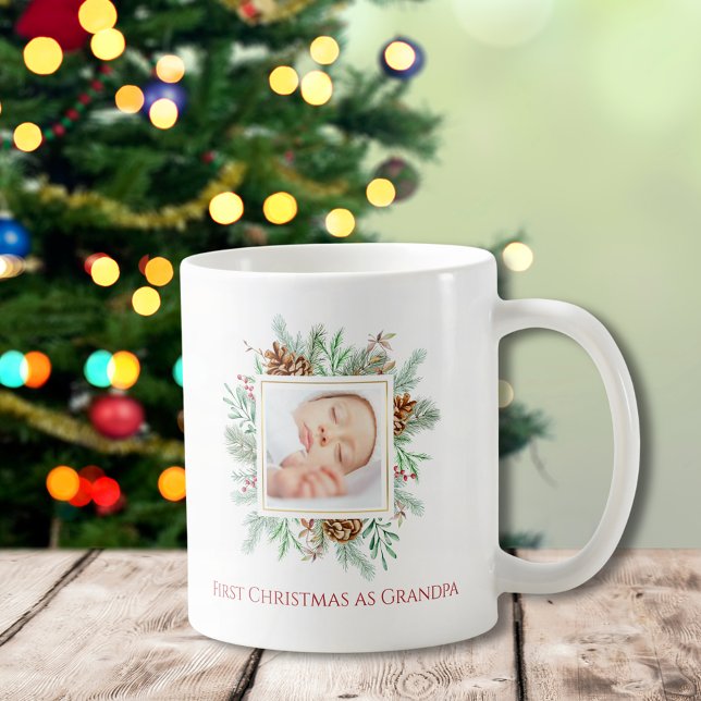 Taza De Café Primera Navidad: Abuelo Feliz Navidad (First Christmas as Grandpa Merry Christmas Mug)