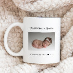 Taza De Café Primera Navidad como foto de Recién nacido de la a<br><div class="desc">Celebra su primera Navidad como abuela con esta taza de café fotográfico personalizada. Se puede personalizar todo el texto. Agrega tu propia foto para crear un regalo verdaderamente único para su primera Navidad como abuela.</div>