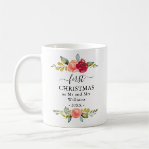 Taza De Café Primera Navidad como Sr. y Sra. Floral Coffee Mug