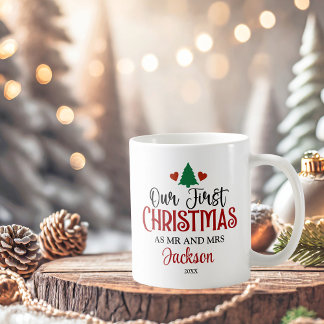 Taza De Café Primera Navidad como Sr. y Sra. Personalizada