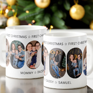 Taza De Café Primera Navidad del Nuevo Bebé 6 Lozenge Redondead
