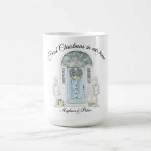 Taza De Café Primera Navidad En Nuestra Casa Puerta Azul Acuare