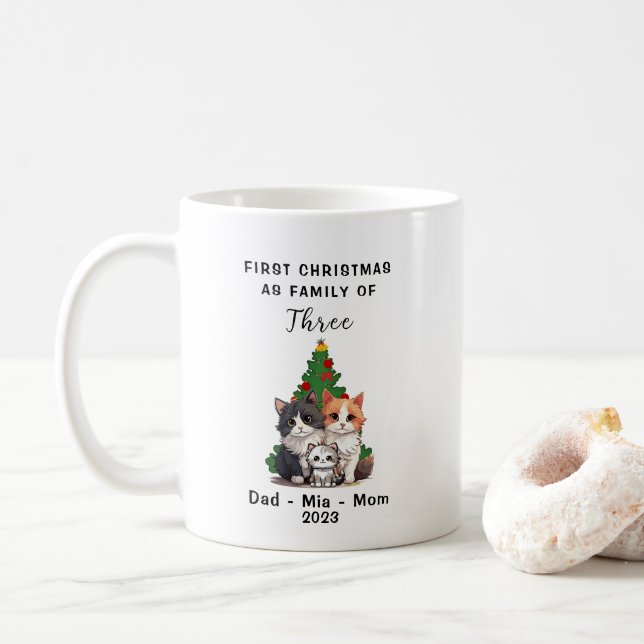 Taza De Café Primera Navidad Personalizada Como Familia De Tres (Con donut)