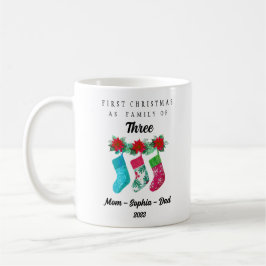 Taza De Café Primera Navidad personalizada como familia de tres