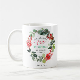 Taza De Café Primera Navidad, Personalizado de corona navideña
