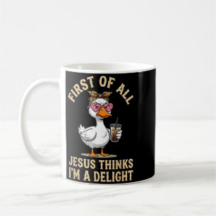 Taza De Café Primero De Jesús Piensa Un Diseño De Ganso Diverti