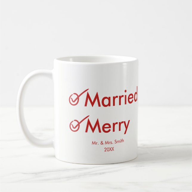 Taza De Café Primeros Navidad casados casados y Felices del | (Izquierda)